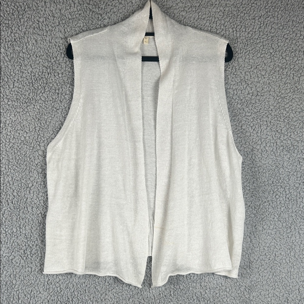 Eileen Fisher Open Front Sleeveless 100% Linen White Cardigan Women’s Size XL